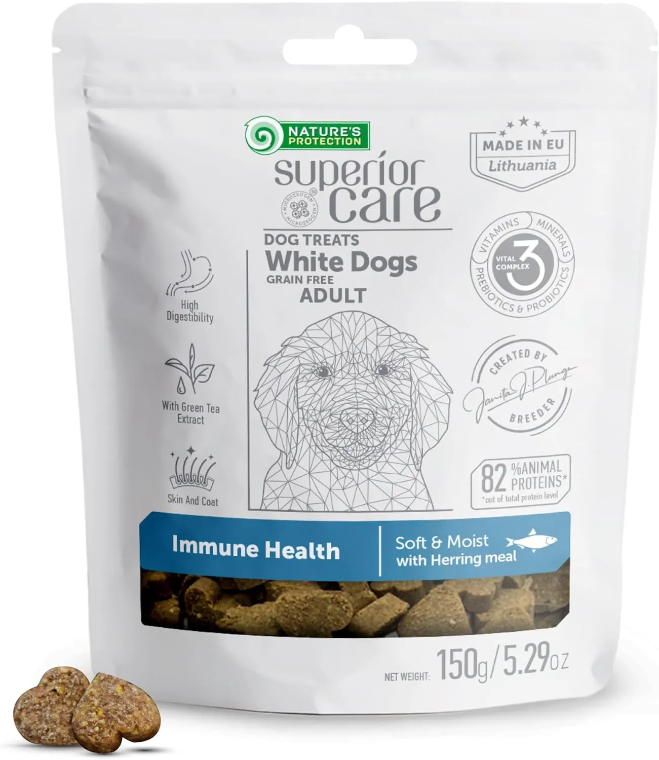 Nature's Protection Superior Care White Dogs Grain-Free Immune Health Treats with Herring for Adult All Breeds Dogs 5.29 oz
