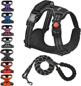 No Pull Dog Harness with A Free Heavy Duty 5ft Dog Leash, Adjustable Soft Padded Dog Vest, Reflective No-Choke Pet Oxford Vest with Easy Control Handle for Small and Large Dogs(Black, Small)