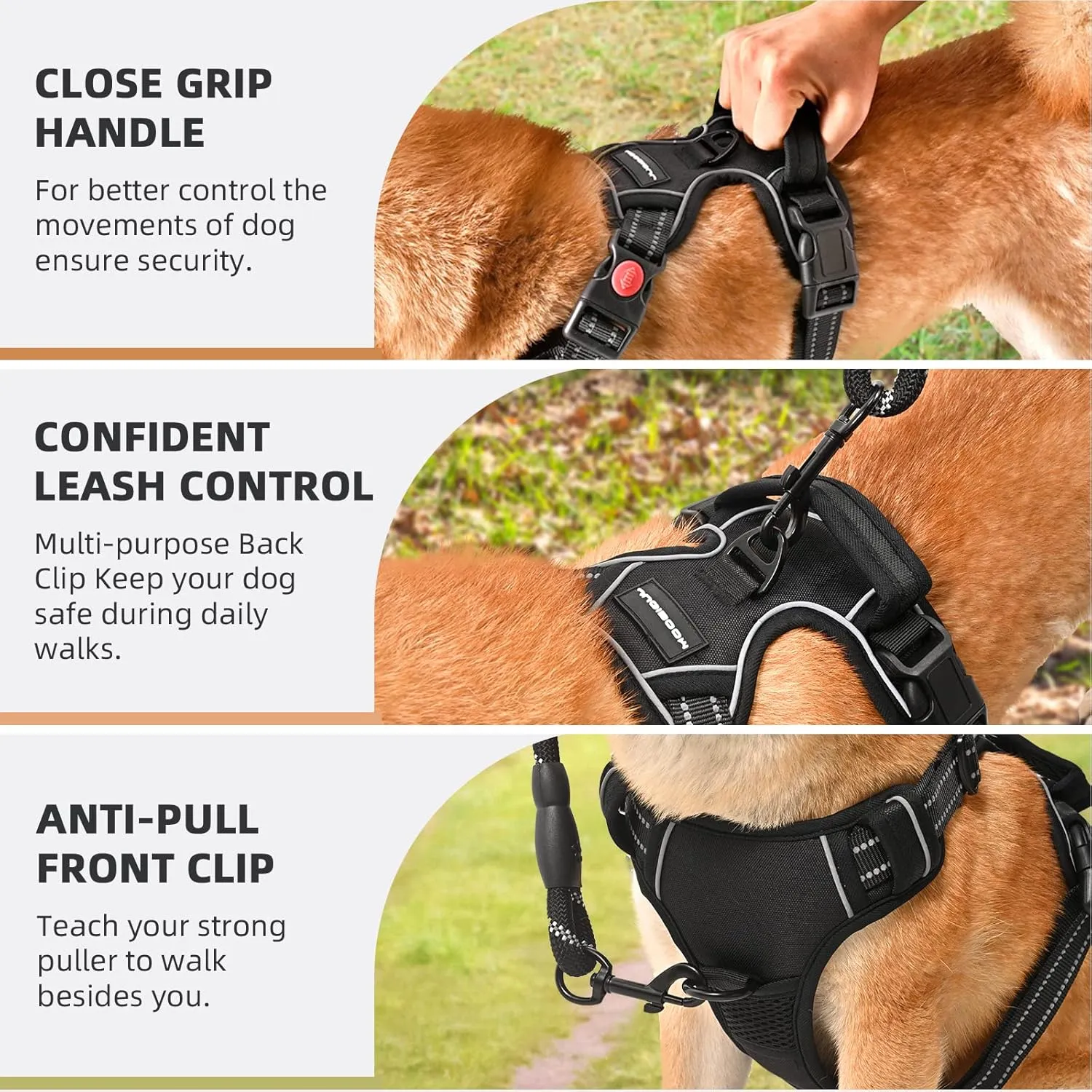 No Pull Dog Harness with A Free Heavy Duty 5ft Dog Leash, Adjustable Soft Padded Dog Vest, Reflective No-Choke Pet Oxford Vest with Easy Control Handle for Small and Large Dogs(Black, Small)
