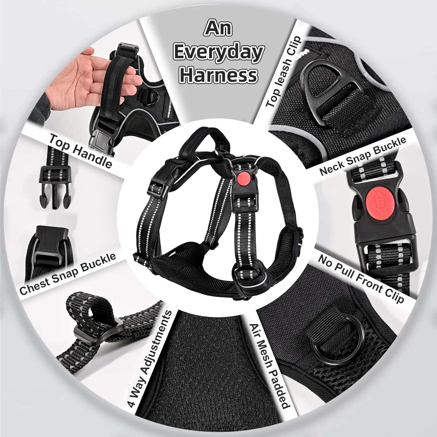 No Pull Dog Harness with A Free Heavy Duty 5ft Dog Leash, Adjustable Soft Padded Dog Vest, Reflective No-Choke Pet Oxford Vest with Easy Control Handle for Small and Large Dogs(Black, Small)