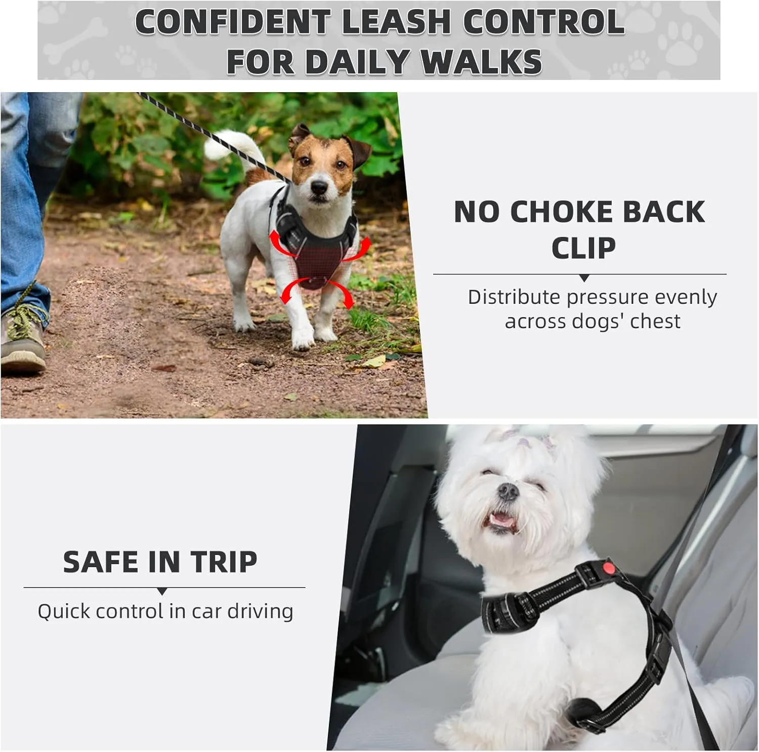 No Pull Dog Harness with A Free Heavy Duty 5ft Dog Leash, Adjustable Soft Padded Dog Vest, Reflective No-Choke Pet Oxford Vest with Easy Control Handle for Small and Large Dogs(Black, Small)