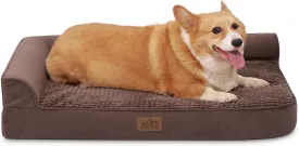 Orthopedic Dog Bed for Large Dog, Pet Couch for Medium Dog Cat, Big Supportive Foam Bolster Sofa with Waterproof Lining Cover, Anti-Slip, Comfort, Washable, L Shape, 36x27x7.5 in, Brown