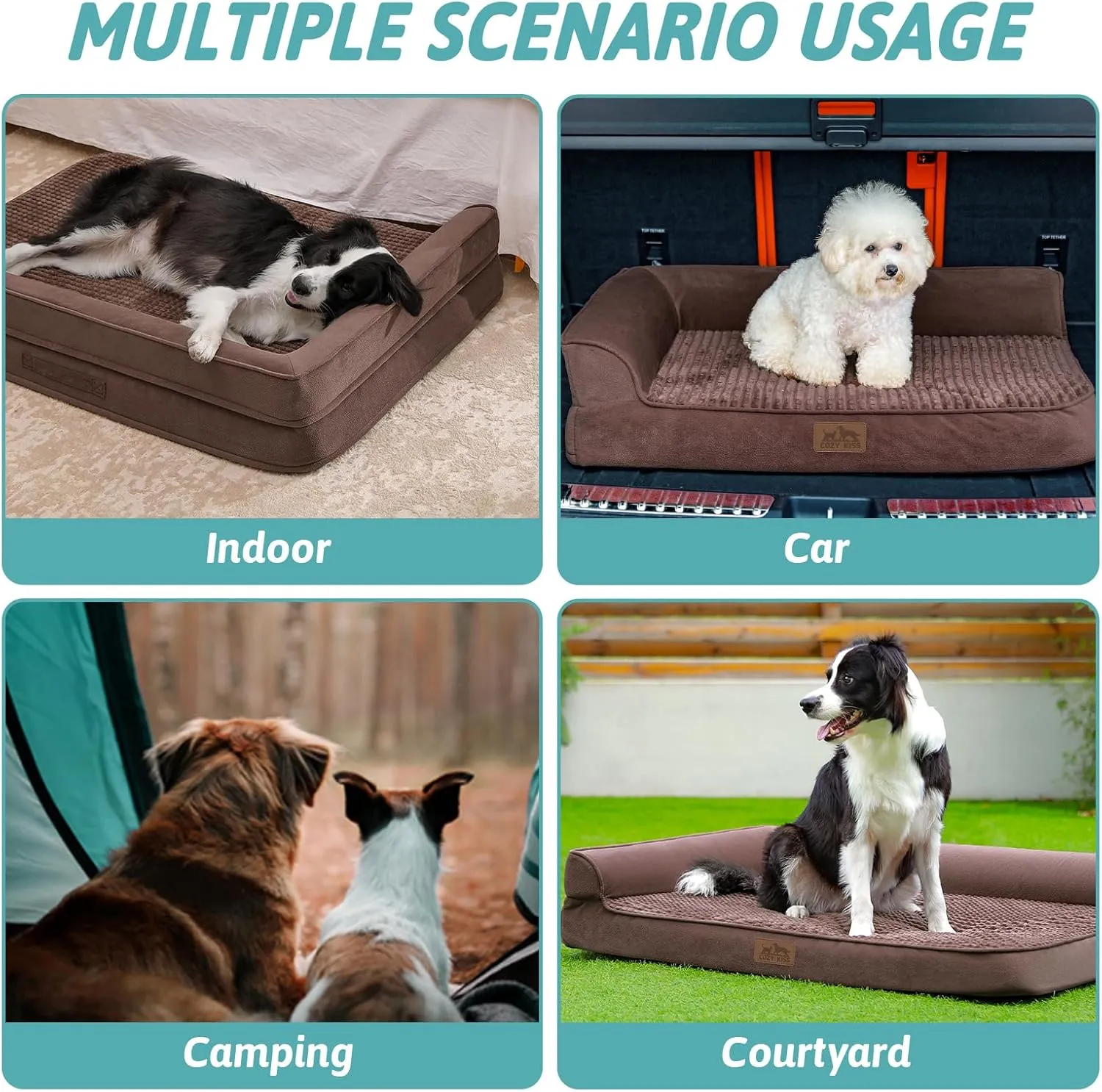 Orthopedic Dog Bed for Large Dog, Pet Couch for Medium Dog Cat, Big Supportive Foam Bolster Sofa with Waterproof Lining Cover, Anti-Slip, Comfort, Washable, L Shape, 36x27x7.5 in, Brown