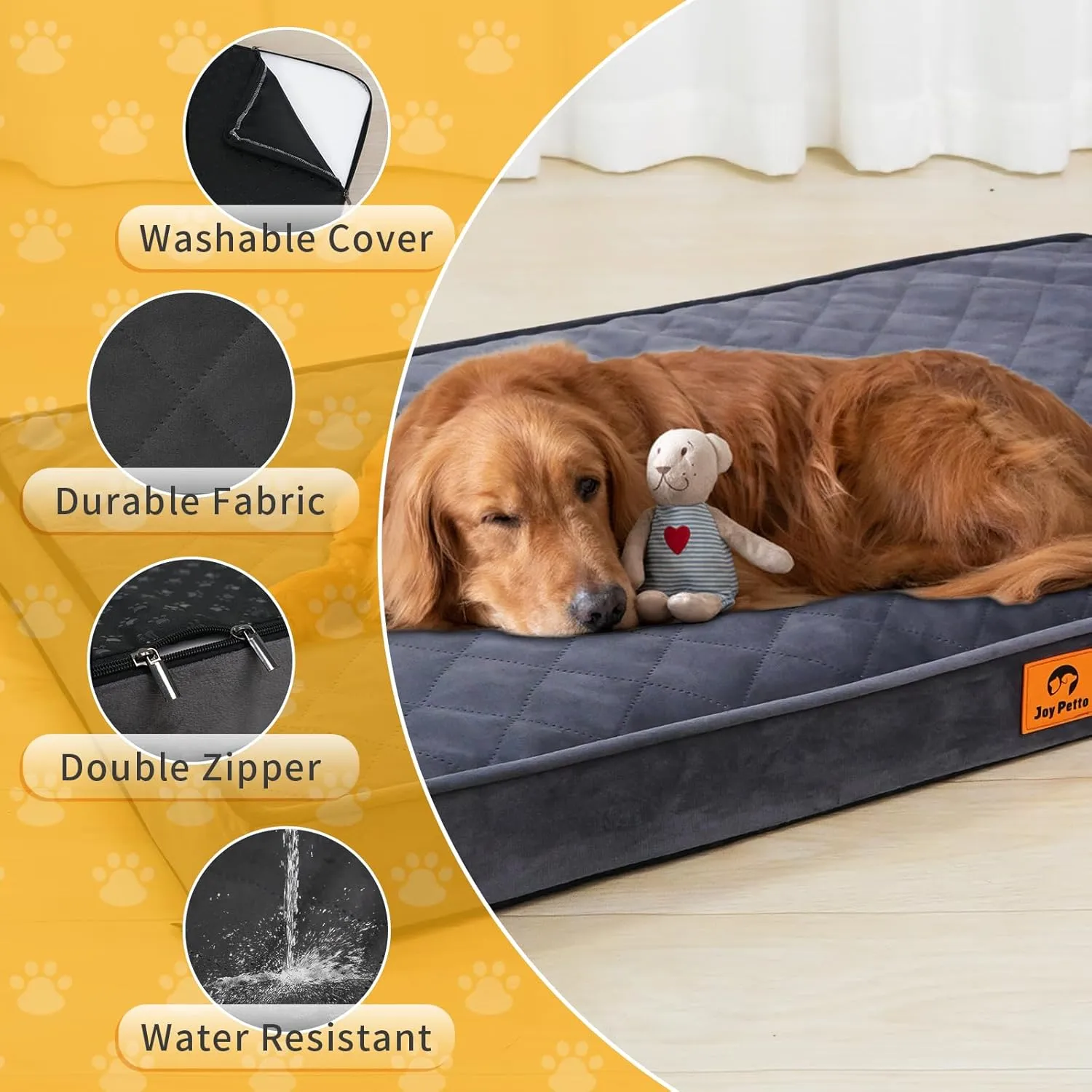 Orthopedic Dog Bed for Large Dogs - 3" Egg Crate Foam,Waterproof & Machine Washable, Non-Slip Bottom, Ideal for Crate Use, 35x22 Inch, Dark Grey