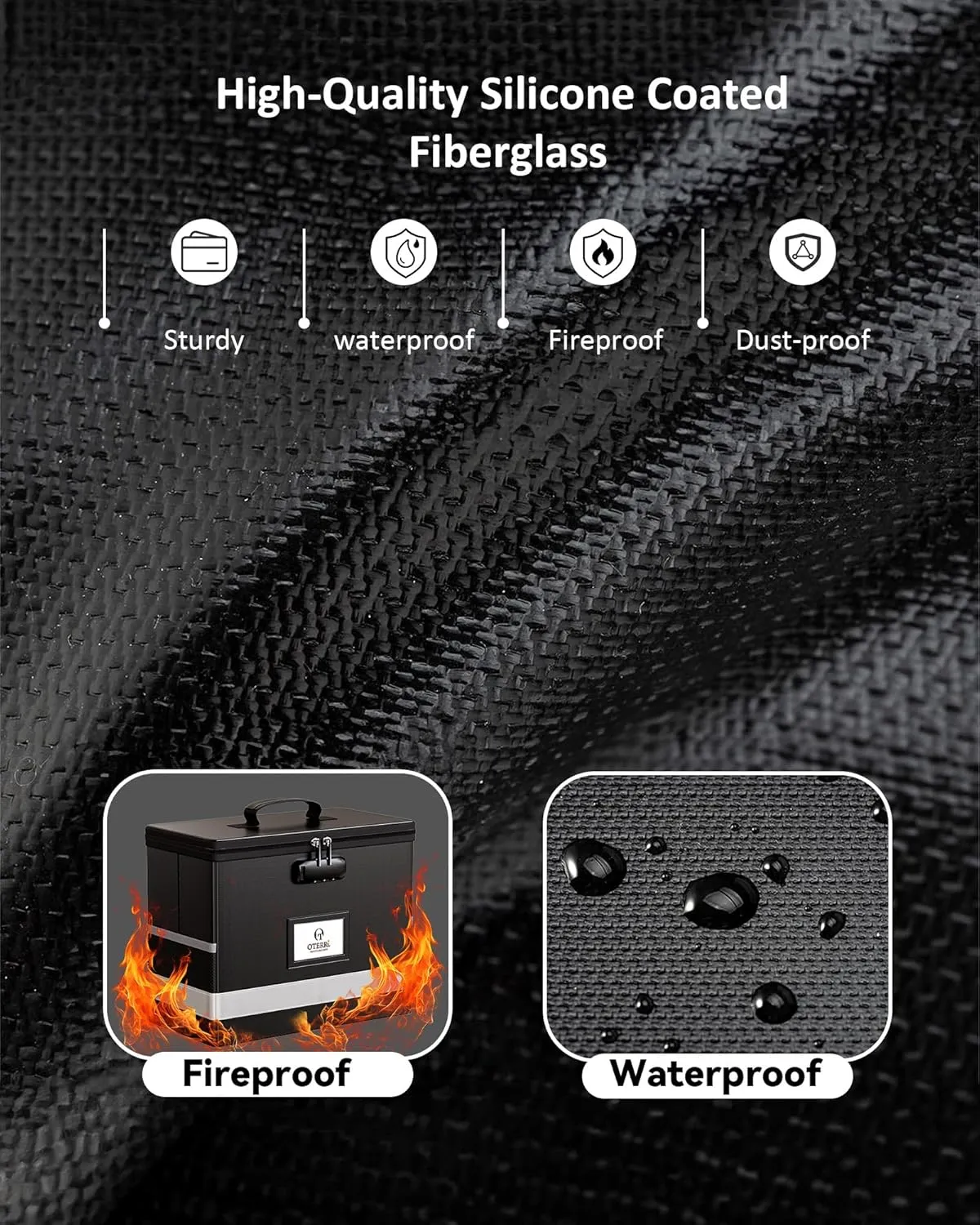 Oterri 1 Pack Fireproof Document Box With Lock, Portable File Safe Box Fireproof Waterproof For Letter Files, Collapsible Fireproof File Box With Handle Black