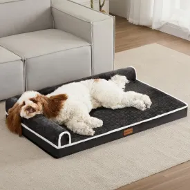 Patas Lague Orthopedic XL Dog Bed for Large Dogs 42''X28'', Waterproof Comfortable L Shaped Big Large Non-Slip Soft Warm Pet Sofa Sleep Bed mat with Removable Washable Cover, Black