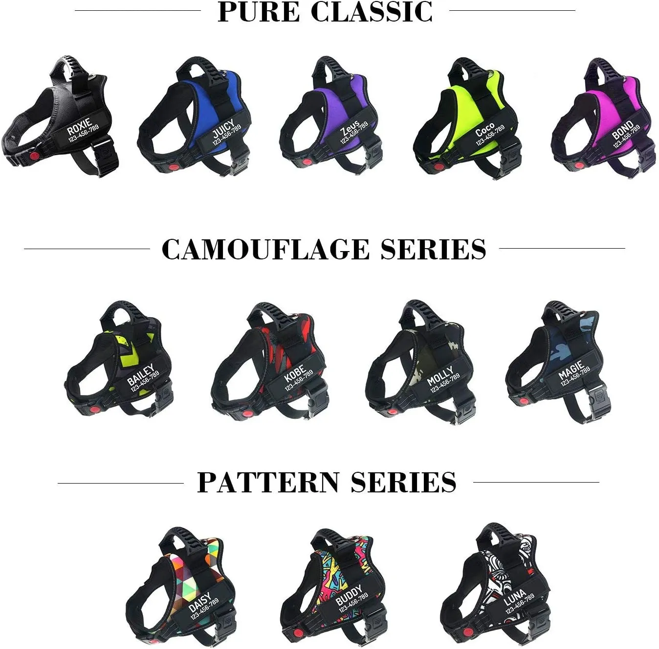 PawPawify Personalized No Pull Dog Harness with Custom Name and Phone Number,Heavy Duty Pet Vest to Prevent Tugging,Pulling,or Choking,Training and Walking,Color Doodle,S Chest 20-25in