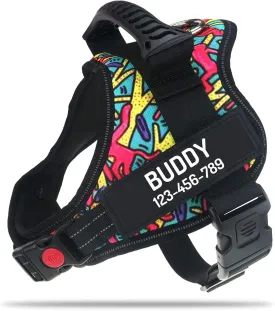 PawPawify Personalized No Pull Dog Harness with Custom Name and Phone Number,Heavy Duty Pet Vest to Prevent Tugging,Pulling,or Choking,Training and Walking,Color Doodle,S Chest 20-25in
