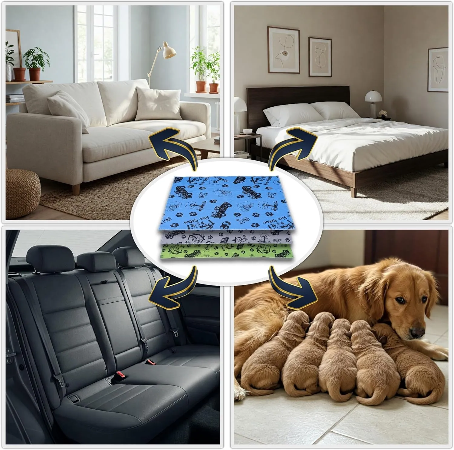 Pee Pad 47.2 x 23.6 Inches - Reusable Waterproof Absorbent Non-Slip - for Dog, Bunny, Guinea Pigs, Cat - Potty Training - Kitchen Floor - in Front of Litter Box - Cage Bottom