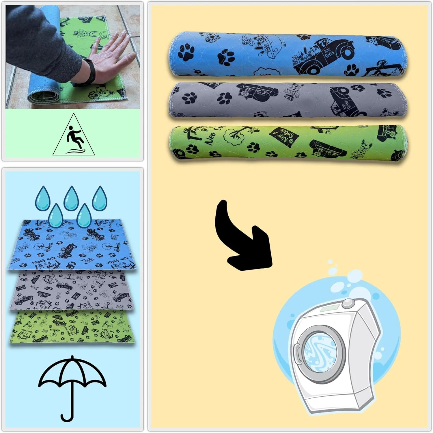 Pee Pad 47.2 x 23.6 Inches - Reusable Waterproof Absorbent Non-Slip - for Dog, Bunny, Guinea Pigs, Cat - Potty Training - Kitchen Floor - in Front of Litter Box - Cage Bottom