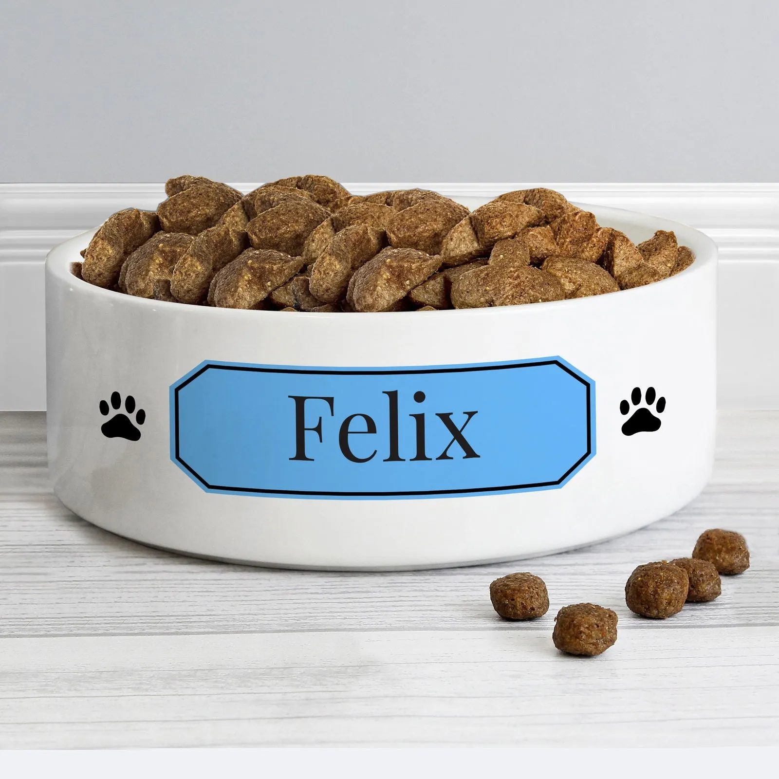 Personalised Blue Plaque 14Cm Medium Pet Bowl