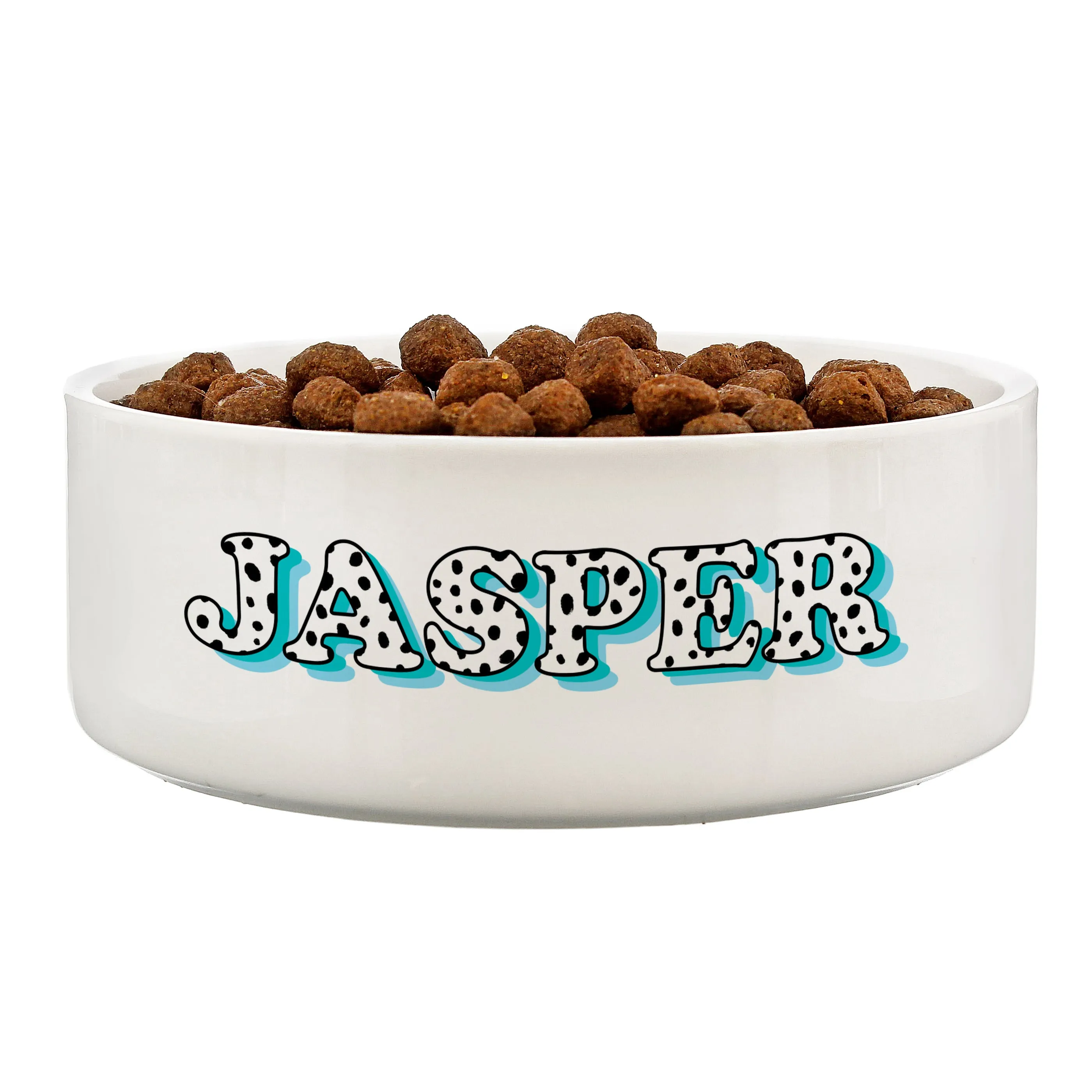 Personalised Blue Spots Name 14Cm Medium Pet Bowl For Dogs And Cats