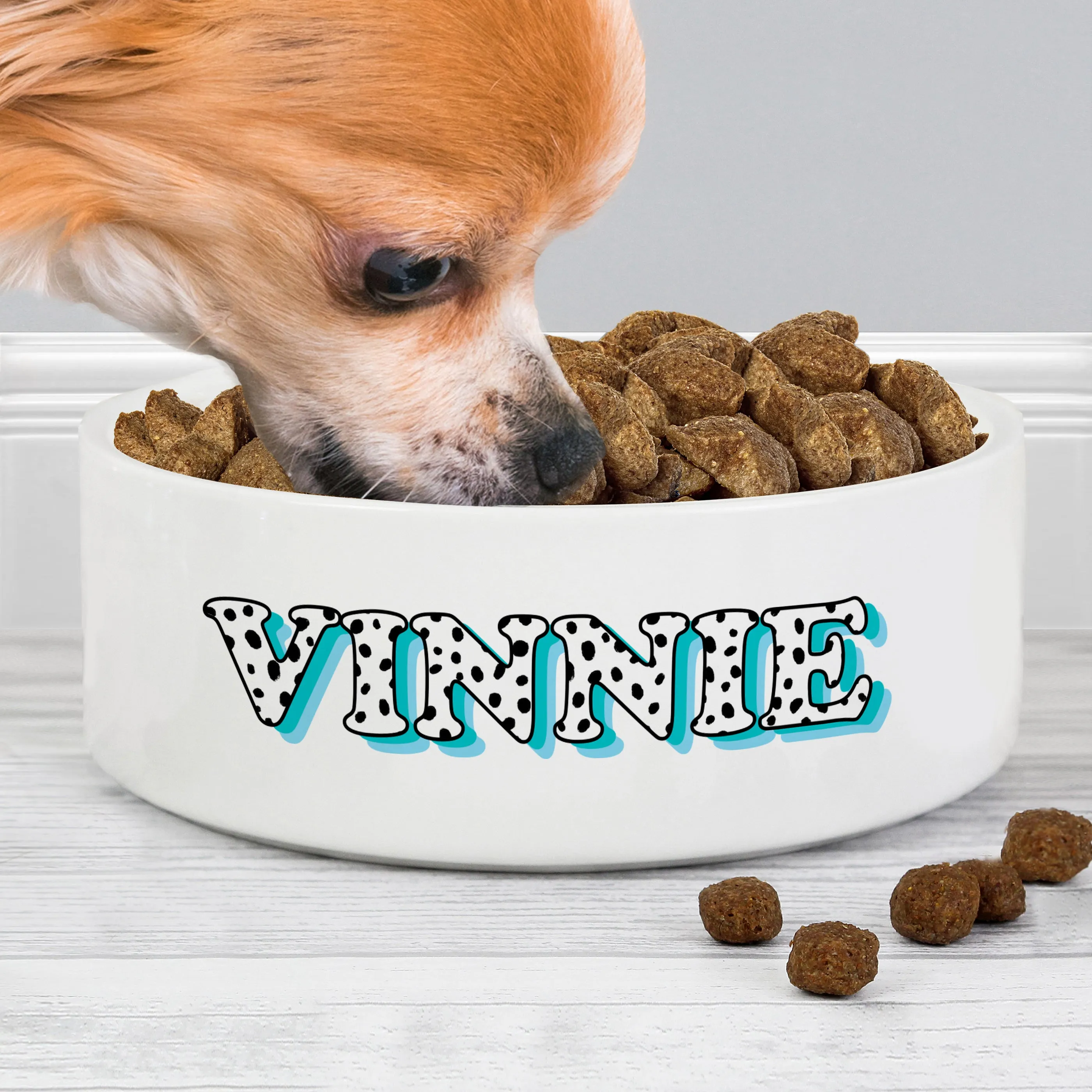 Personalised Blue Spots Name 14Cm Medium Pet Bowl For Dogs And Cats