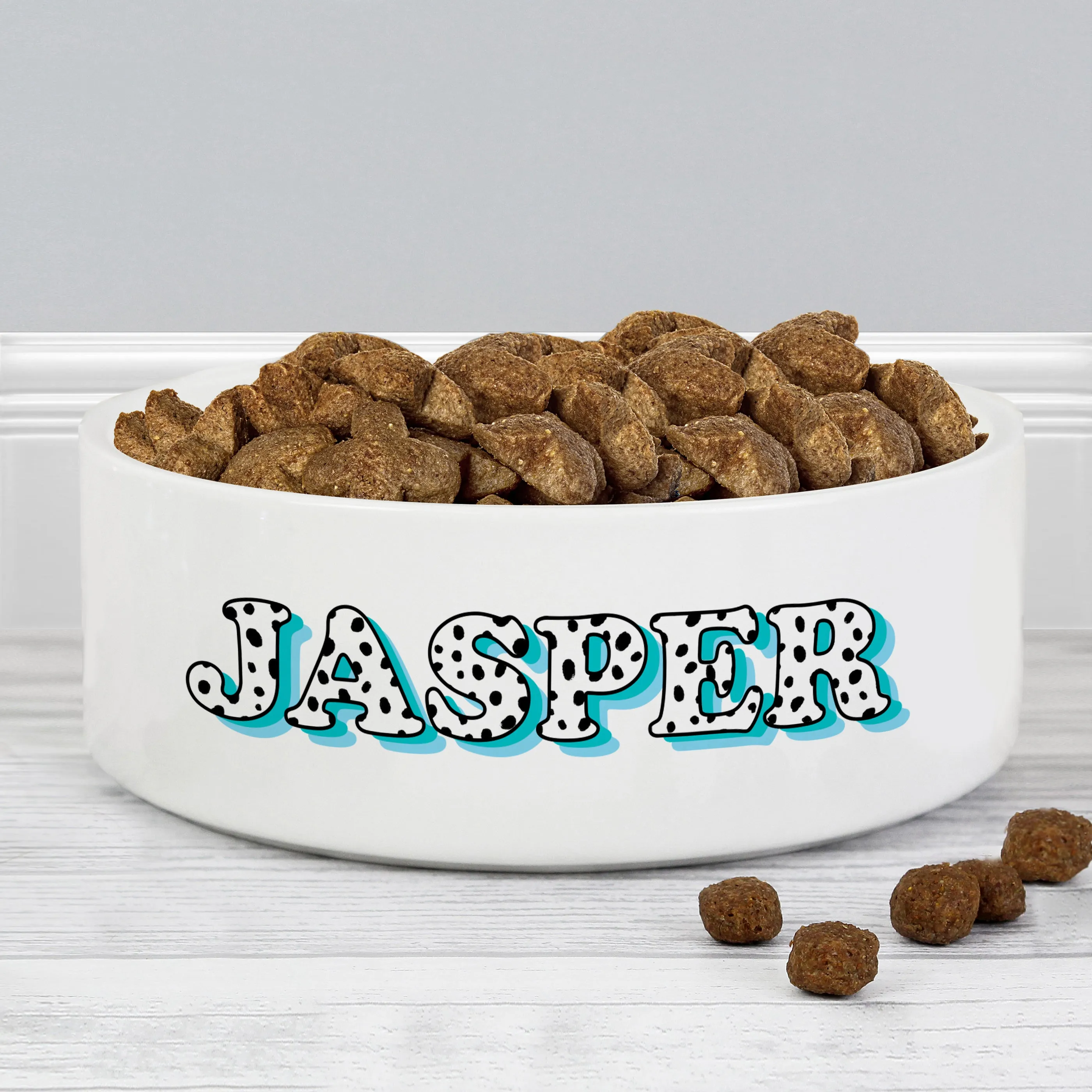 Personalised Blue Spots Name 14Cm Medium Pet Bowl For Dogs And Cats