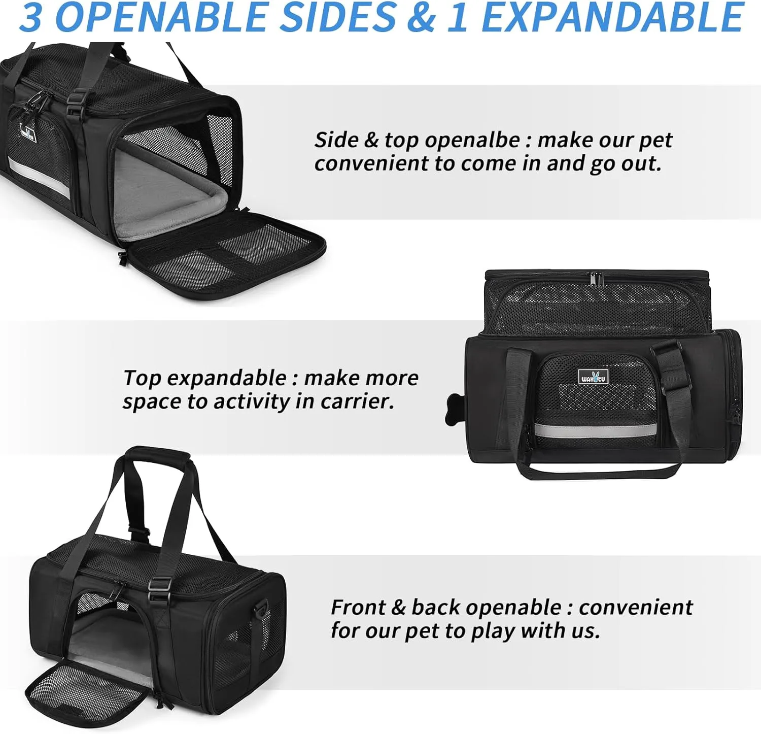 Pet Carrier for Small Dogs Cats Airline Approved Top Expand Space 900D Oxford Fabric Wear Resistant and Scratch Resistant Car Travel Foldable