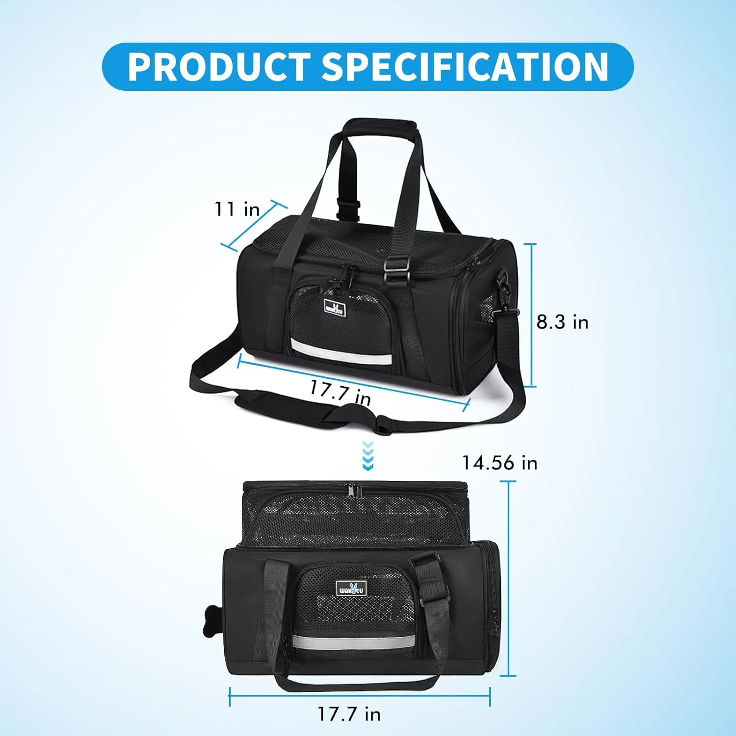 Pet Carrier for Small Dogs Cats Airline Approved Top Expand Space 900D Oxford Fabric Wear Resistant and Scratch Resistant Car Travel Foldable