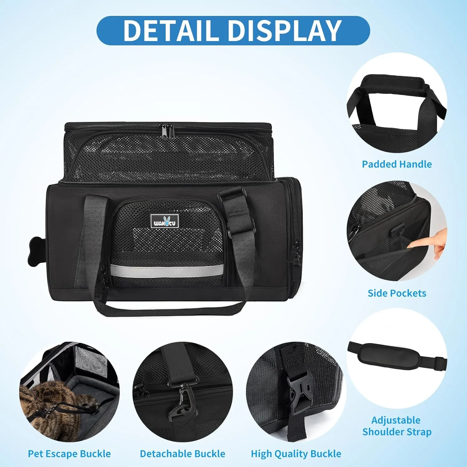 Pet Carrier for Small Dogs Cats Airline Approved Top Expand Space 900D Oxford Fabric Wear Resistant and Scratch Resistant Car Travel Foldable