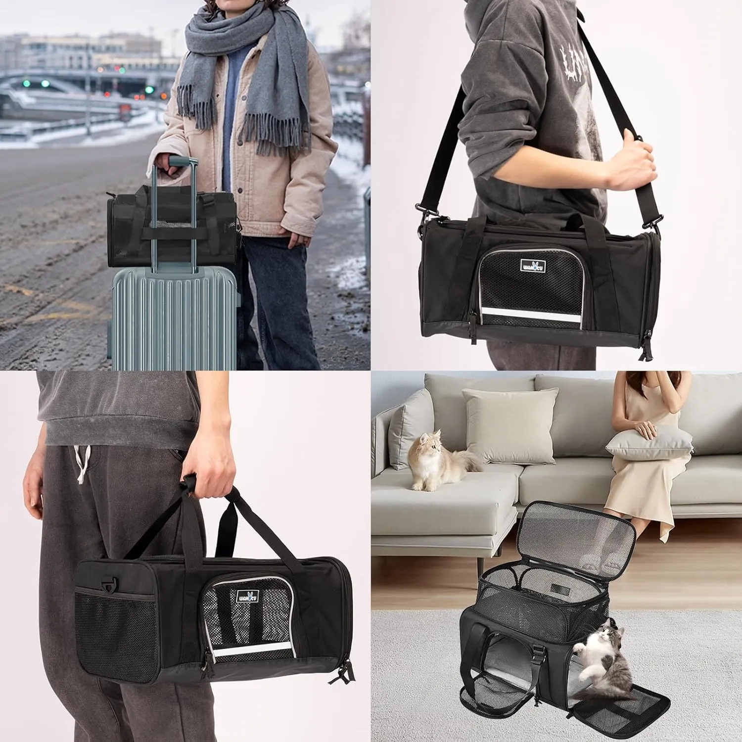 Pet Carrier for Small Dogs Cats Airline Approved Top Expand Space 900D Oxford Fabric Wear Resistant and Scratch Resistant Car Travel Foldable