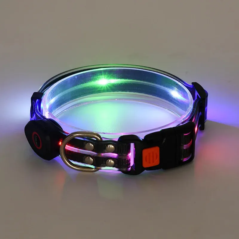 Pet Dog LED Light UP Collar Leash USB Rechargeable Collar Glowing for Pet Safe Night Walking