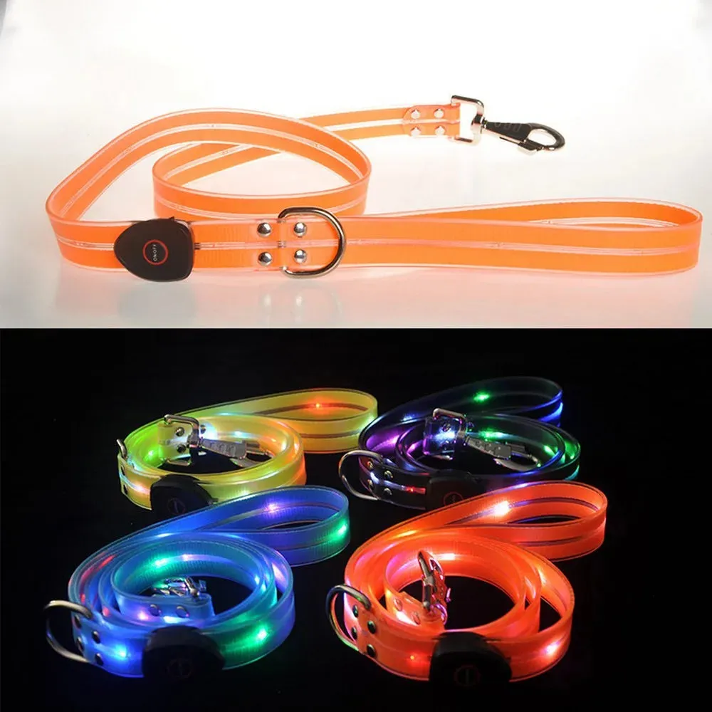 Pet Dog LED Light UP Collar Leash USB Rechargeable Collar Glowing for Pet Safe Night Walking