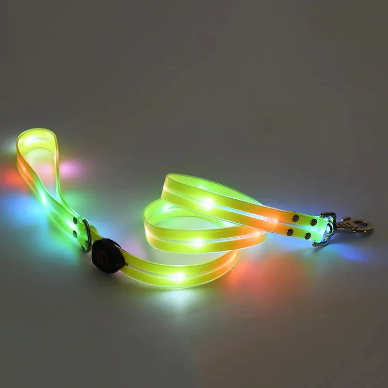 Pet Dog LED Light UP Collar Leash USB Rechargeable Collar Glowing for Pet Safe Night Walking