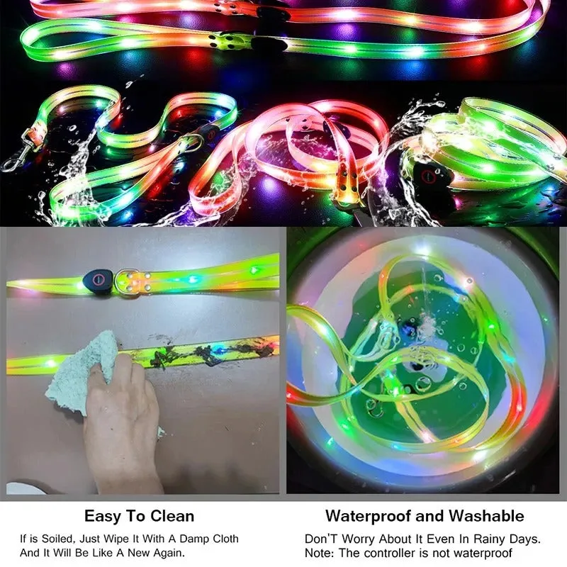 Pet Dog LED Light UP Collar Leash USB Rechargeable Collar Glowing for Pet Safe Night Walking