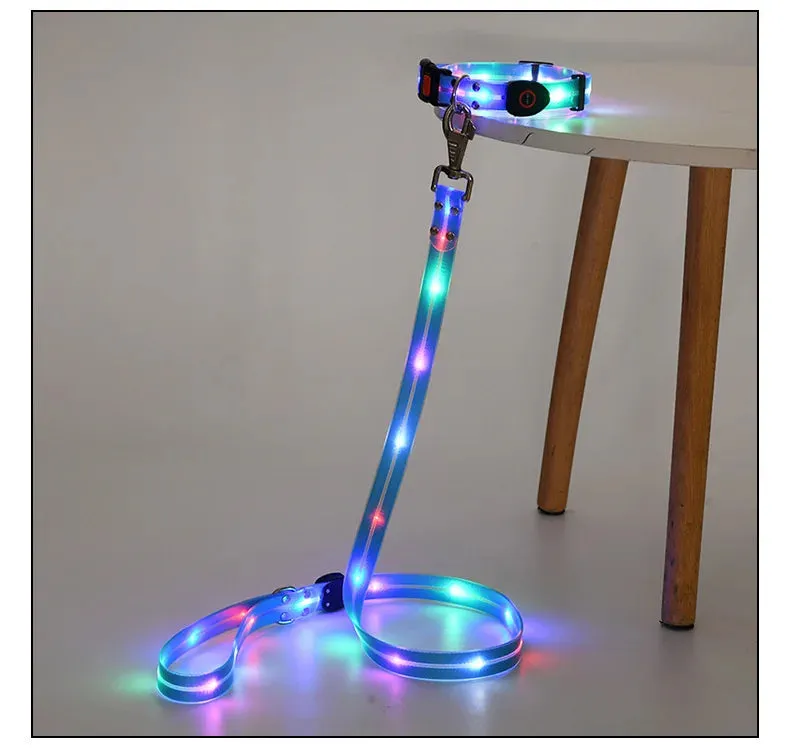 Pet Dog LED Light UP Collar Leash USB Rechargeable Collar Glowing for Pet Safe Night Walking
