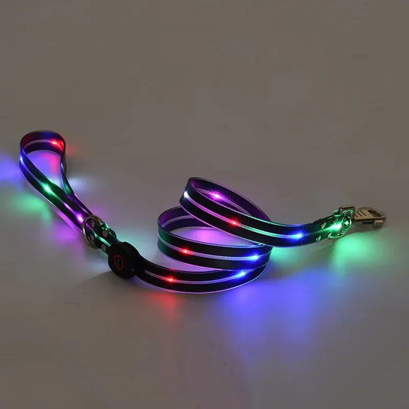Pet Dog LED Light UP Collar Leash USB Rechargeable Collar Glowing for Pet Safe Night Walking