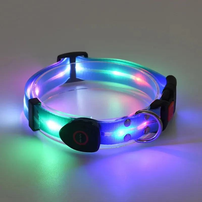 Pet Dog LED Light UP Collar Leash USB Rechargeable Collar Glowing for Pet Safe Night Walking
