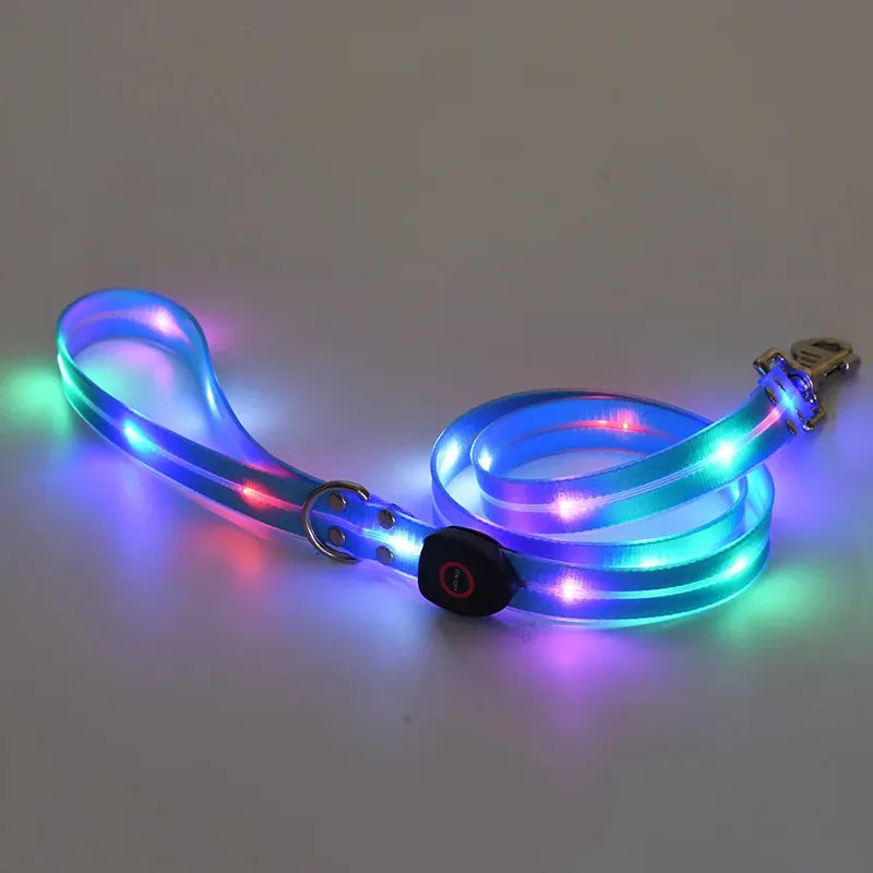 Pet Dog LED Light UP Collar Leash USB Rechargeable Collar Glowing for Pet Safe Night Walking