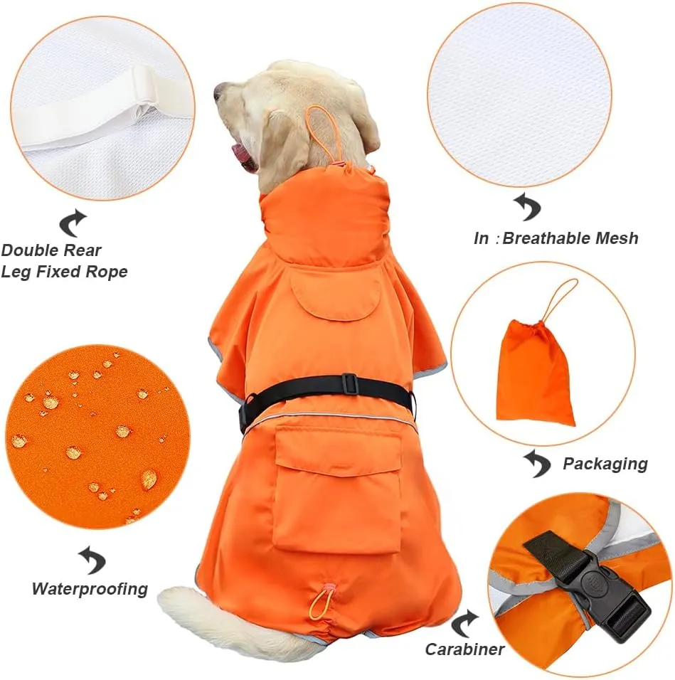 Pet Dog Raincoat, Rain Poncho Jacket for Medium and Large Dogs, Winter Warmer (Orange, 4XL)