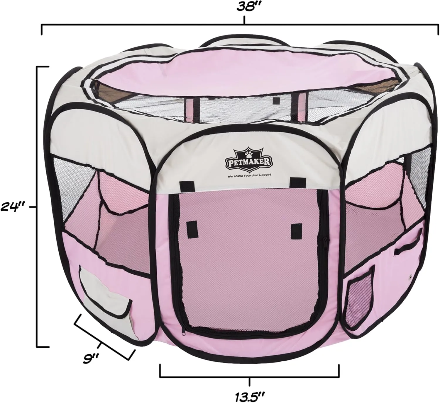 Pet Playpen - 38x24 Pop-Up Dog Kennel with Carry Bag - Portable Play Pen for Dogs, Cats, Rabbits, and Small Animals up to 25lbs by PETMAKER (Pink)