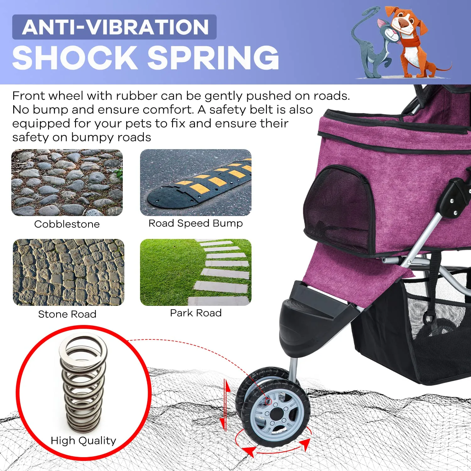 Pet Stroller, Dog Stroller Wheels Carrier Strolling Cart Waterproof Travel Folding Cart for Puppy Small-Medium Dog, Cat with Cup Holder, Locking Wheel (Purple)