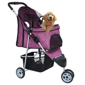 Pet Stroller, Dog Stroller Wheels Carrier Strolling Cart Waterproof Travel Folding Cart for Puppy Small-Medium Dog, Cat with Cup Holder, Locking Wheel (Purple)