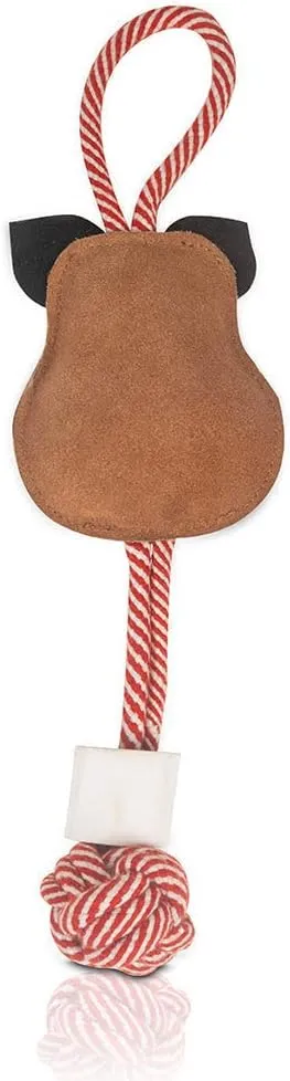 Pig Shaped Premium Natural Suede Leather & Rope Chew Toy with Bone for Medium to Large Dogs