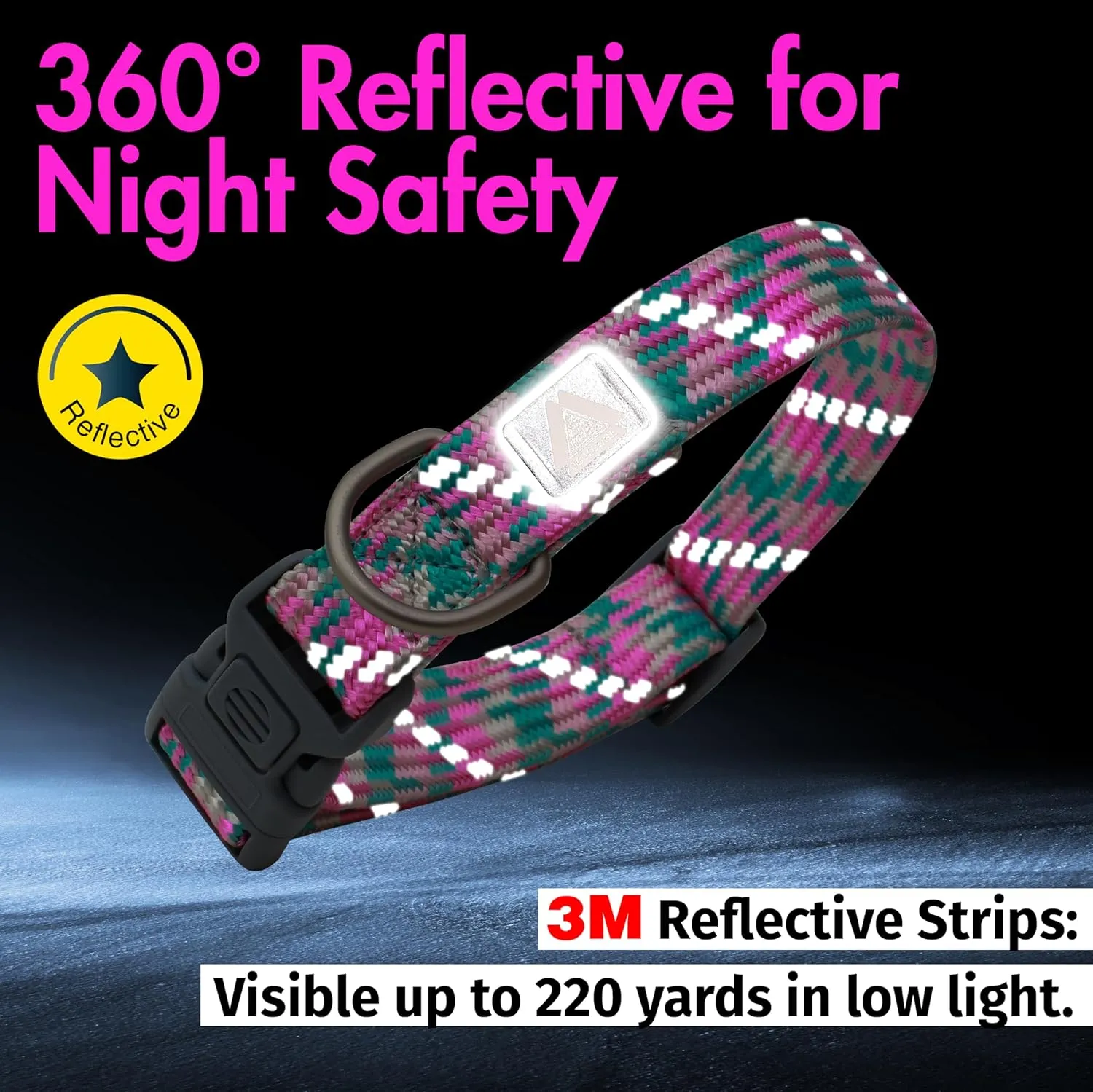 Pink Dog Collar, Reflective Nylon Collar with Safety Lock, Adjustable Neck 9-14, Soft and Durable for Small Girl Dogs
