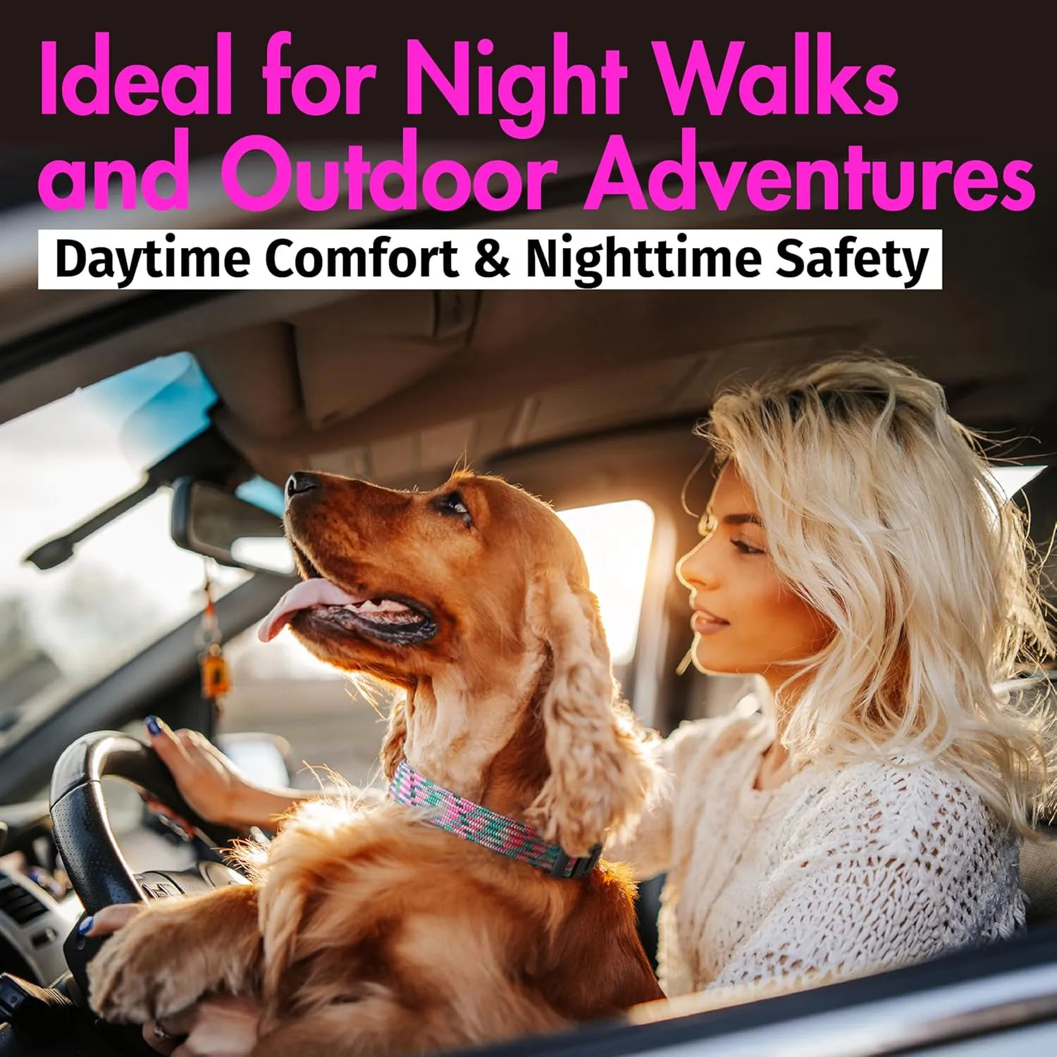 Pink Dog Collar, Reflective Nylon Collar with Safety Lock, Adjustable Neck 9-14, Soft and Durable for Small Girl Dogs
