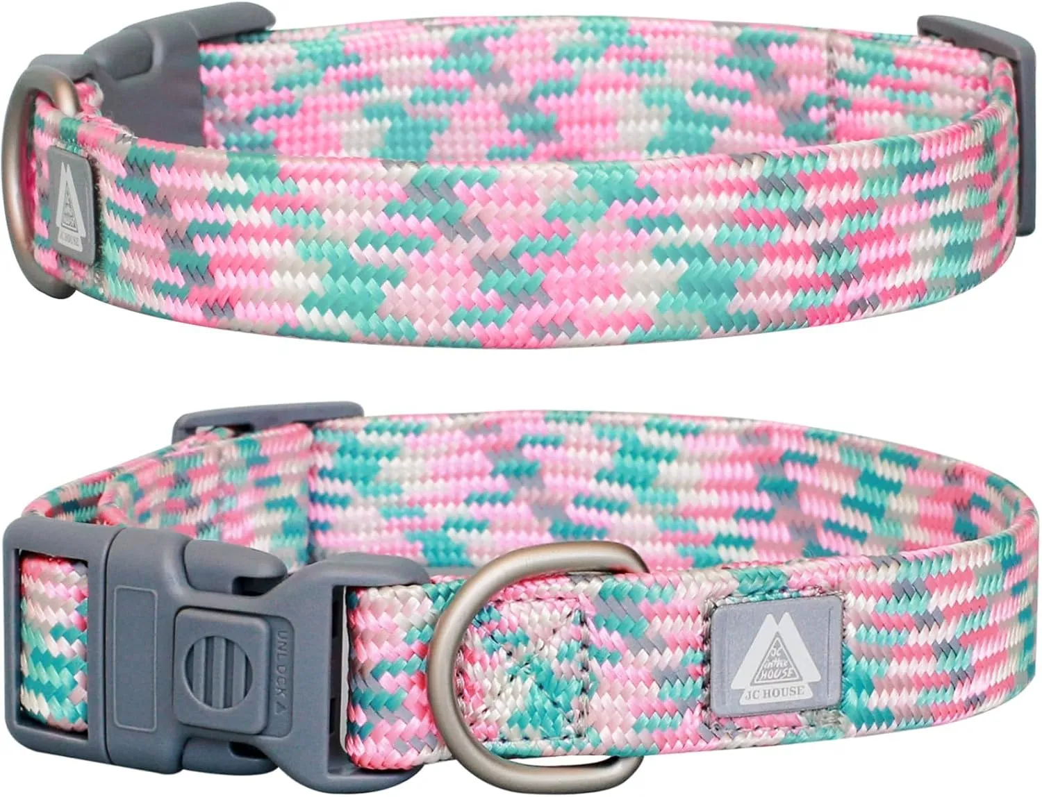 Pink Dog Collar, Reflective Nylon Collar with Safety Lock, Adjustable Neck 9-14, Soft and Durable for Small Girl Dogs