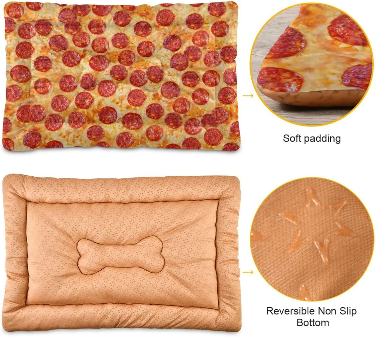 Pizza Pepperoni Dog Bed Cat BES Soft Washable Pet Crate Mat Non Slip Comfortable Puppy Kennel Bed for Medium Large Small Dogs Cats, 24 x 36 Inch