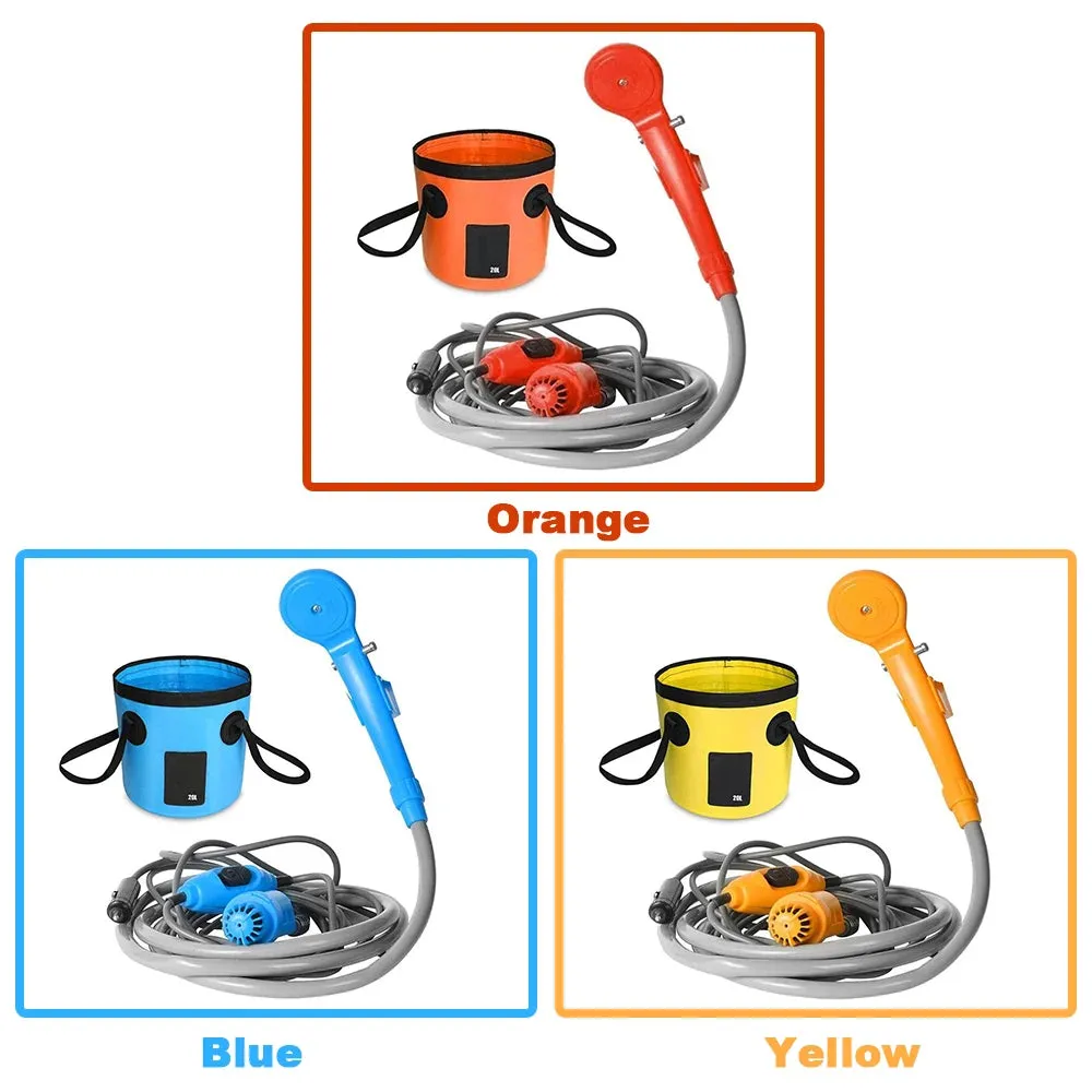 Portable Camping Shower Outdoor 12V Shower Pump with 20L Collapsible Bucket for Camping Hiking Backpacking Beach Bath Flowering