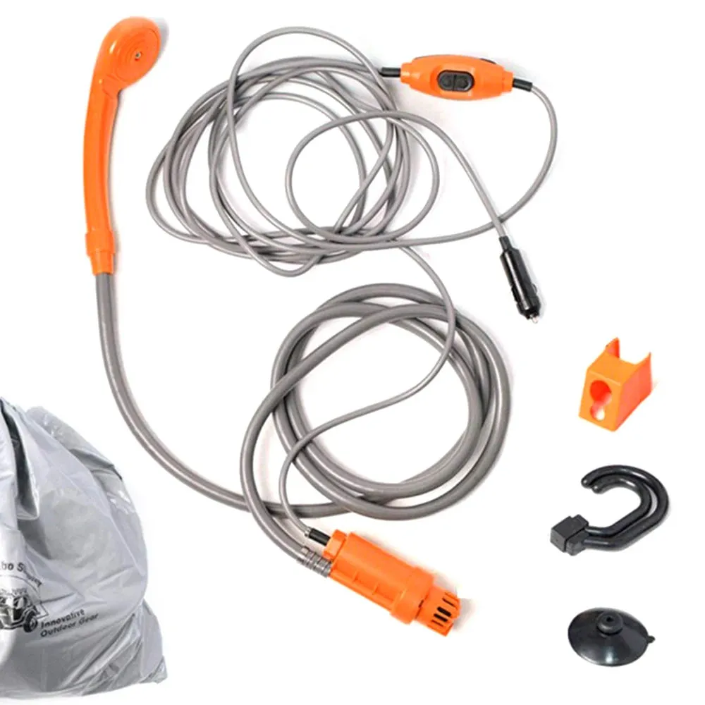 Portable Camping Shower Outdoor 12V Shower Pump with 20L Collapsible Bucket for Camping Hiking Backpacking Beach Bath Flowering