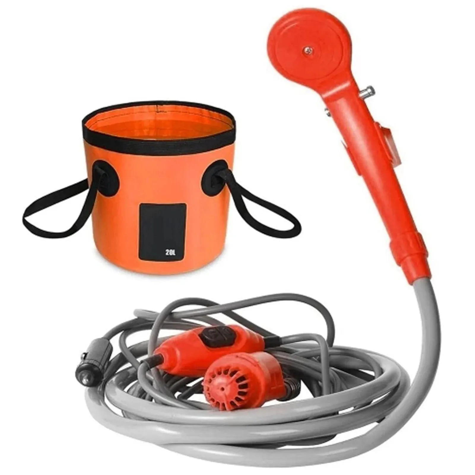 Portable Camping Shower Outdoor 12V Shower Pump with 20L Collapsible Bucket for Camping Hiking Backpacking Beach Bath Flowering
