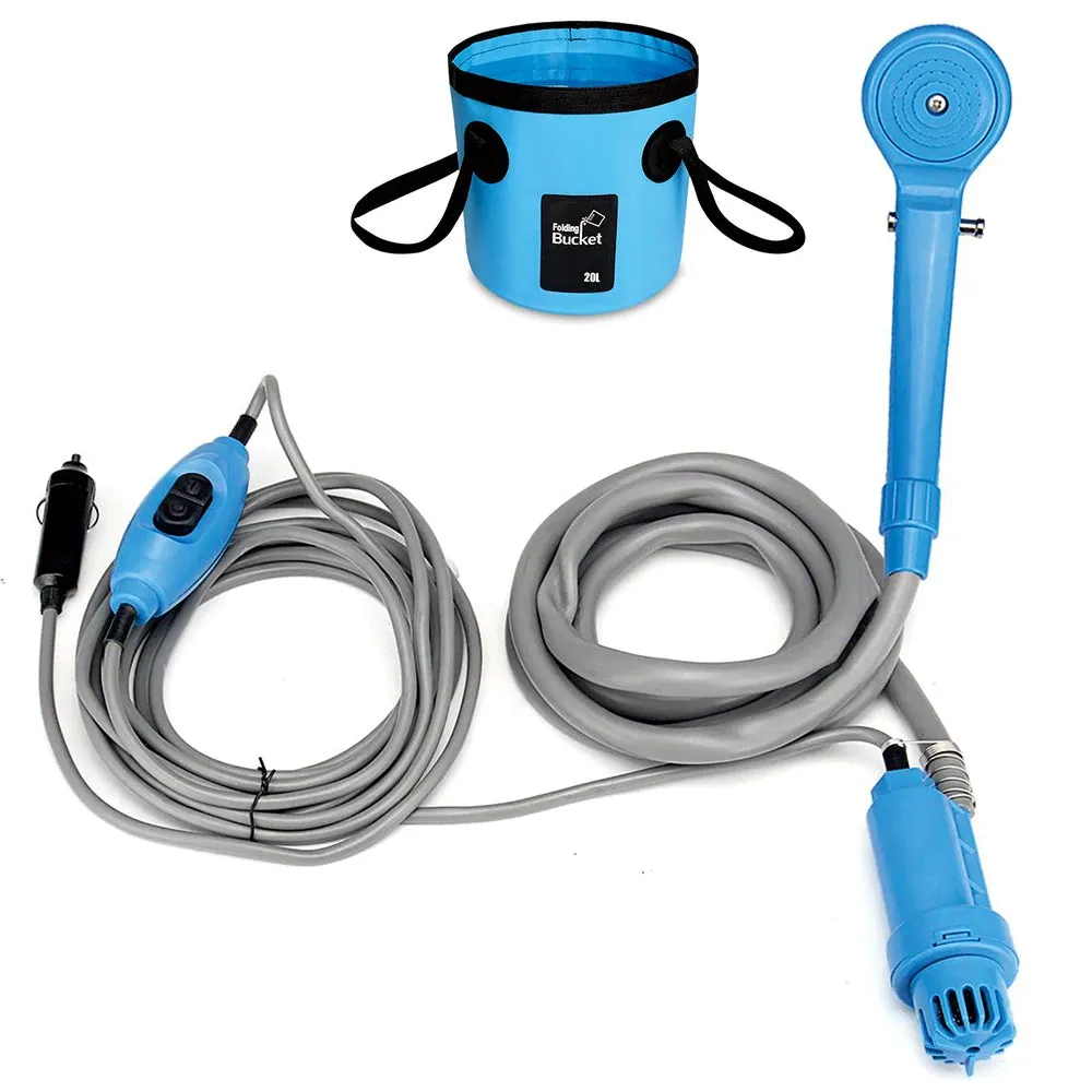 Portable Camping Shower Outdoor 12V Shower Pump with 20L Collapsible Bucket for Camping Hiking Backpacking Beach Bath Flowering