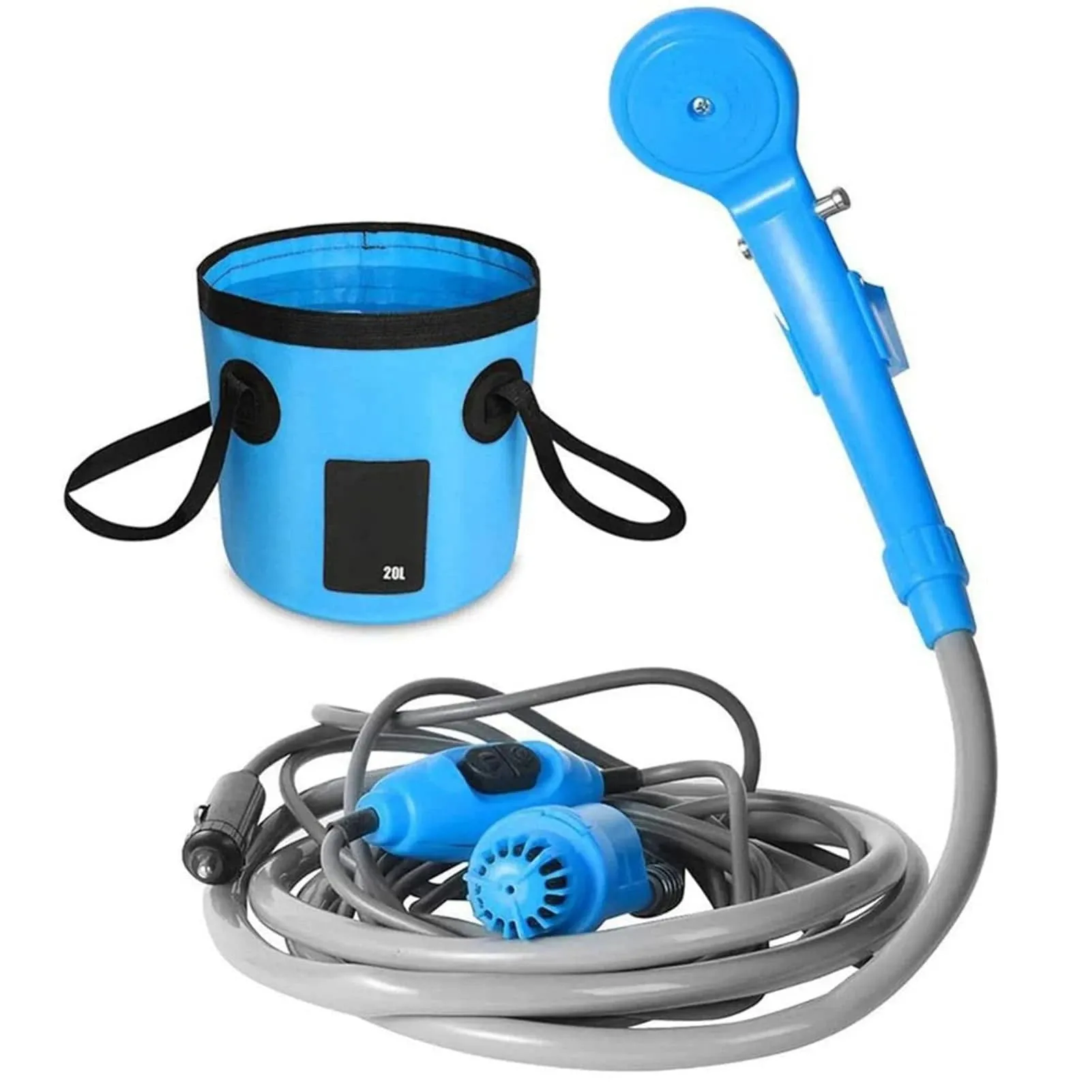 Portable Camping Shower Outdoor 12V Shower Pump with 20L Collapsible Bucket for Camping Hiking Backpacking Beach Bath Flowering