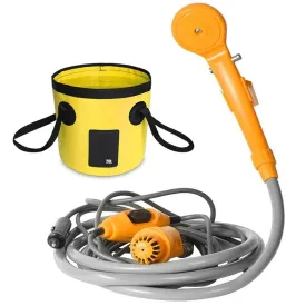 Portable Camping Shower Outdoor 12V Shower Pump with 20L Collapsible Bucket for Camping Hiking Backpacking Beach Bath Flowering