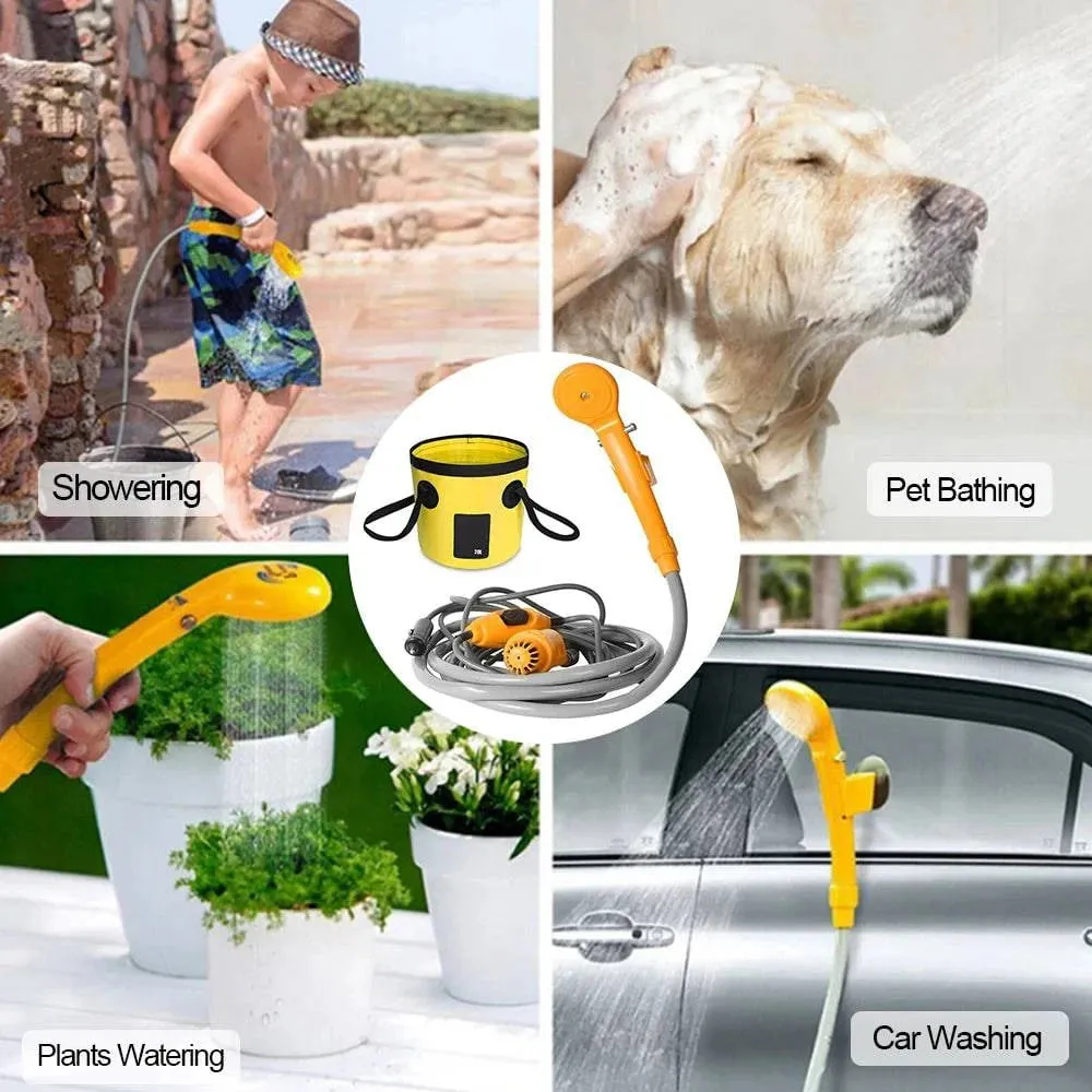 Portable Camping Shower Outdoor 12V Shower Pump with 20L Collapsible Bucket for Camping Hiking Backpacking Beach Bath Flowering
