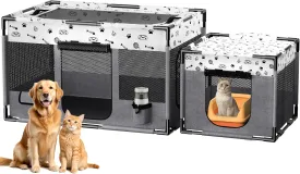 Portable Cat Playpen, Pet Dog Playpen, Kitten Puppy Play Pen for Indoor/Outdoor, Collapsible Cats Cages Enclosed Tent with Carrying Case, PVC Pipe Frame, 600D Oxford, 39" x 24" x 22"