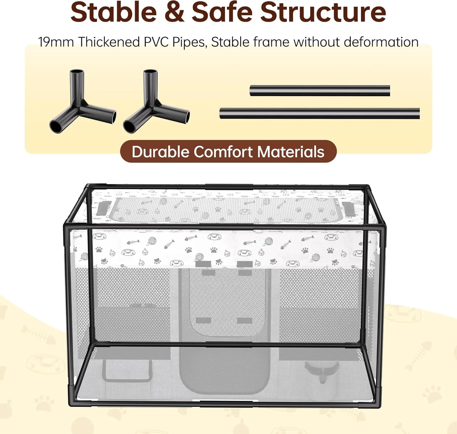 Portable Cat Playpen, Pet Dog Playpen, Kitten Puppy Play Pen for Indoor/Outdoor, Collapsible Cats Cages Enclosed Tent with Carrying Case, PVC Pipe Frame, 600D Oxford, 39" x 24" x 22"