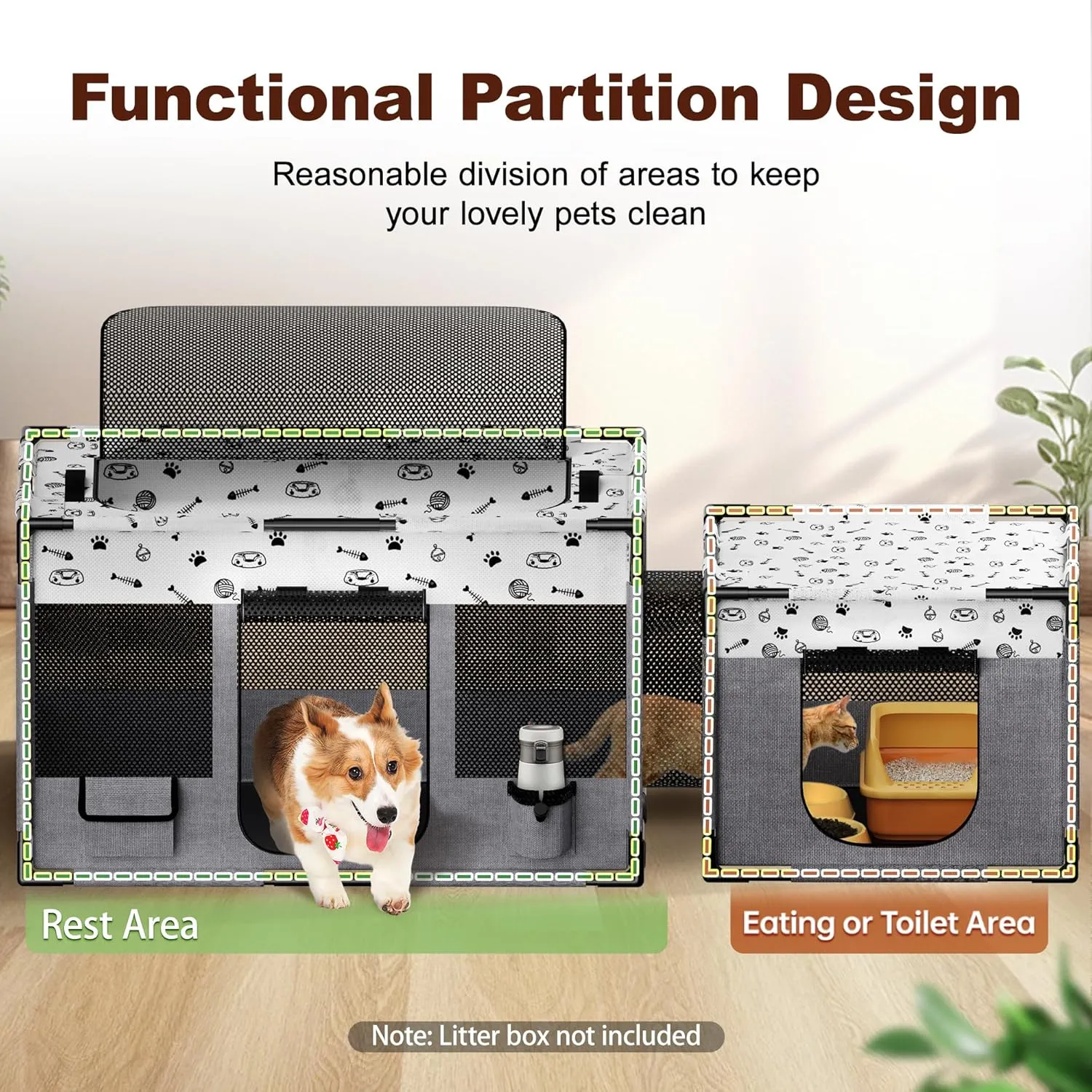 Portable Cat Playpen, Pet Dog Playpen, Kitten Puppy Play Pen for Indoor/Outdoor, Collapsible Cats Cages Enclosed Tent with Carrying Case, PVC Pipe Frame, 600D Oxford, 39" x 24" x 22"