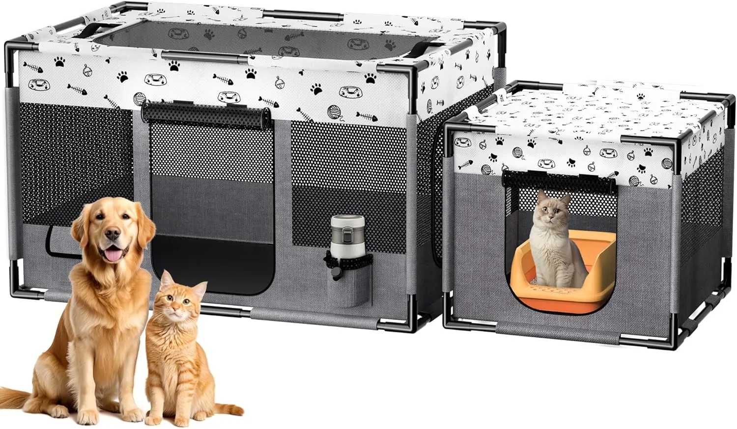 Portable Cat Playpen, Pet Dog Playpen, Kitten Puppy Play Pen for Indoor/Outdoor, Collapsible Cats Cages Enclosed Tent with Carrying Case, PVC Pipe Frame, 600D Oxford, 39" x 24" x 22"
